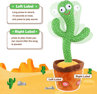 Cactus Dansant Parlant et Chantant, Jouet Lumineux avec 120 Chansons, Enregistrement de 15 Secondes de Votre Son, Chant + Danse + Enregistrement + LED, Jouet pour Bébés et Enfants