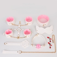 Ensemble de 9 pièces en peluche pour chat, en PU blanc et rose, jouets sexuels, kits de bondage SM, restraints BDSM pour débutants, pour jeu de rôle en couple adulte