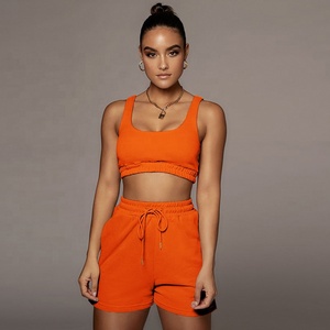 2024 verano <span class=keywords><strong>Mujer</strong></span> Crop Top pantalones cortos Conjunto personalizado <span class=keywords><strong>XS</strong></span> <span class=keywords><strong>mujer</strong></span> Casual tejido sudor corto traje personalizado dos piezas chándal - Product Image 3