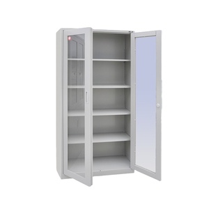Armoire <span class=keywords><strong>de</strong></span> <span class=keywords><strong>rangement</strong></span> <span class=keywords><strong>de</strong></span> bureau industrielle moderne à 2 portes en verre Classeur en métal à 4 étagères pliable et réglable pour les hôpitaux et les écoles - Product Image 1