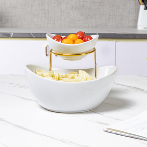 Ciotole per Insalata e Frutta in Porcellana <span class=keywords><strong>a</strong></span> 2 Livelli con Supporto in Acciaio Inox, Design Dew, Vendita Calda 2023 - Product Image 4