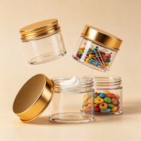 Pot cosmétique en plastique PET transparent personnalisé avec logo, couvercle en aluminium doré, large ouverture pour l'emballage de crèmes, vente en gros