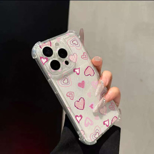 Coque de téléphone à paillettes graffiti tendance avec coins en forme de cœur, protection intégrale souple antichoc, compatible iPhone 17 Pro Max - Product Image 3