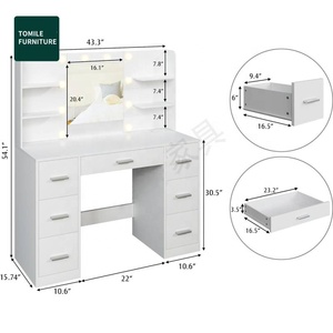 Vendita calda prezzo di fabbrica LED specchio Vanity comò Set con 7 cassetti Make up scrivania <span class=keywords><strong>donna</strong></span> camera da letto toletta - Product Image 3