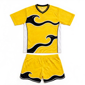 PADA PRIME Ensemble de maillot de basket-ball jaune à col en V pour hommes, vêtements de sport en maille respirante à manches courtes - Product Image 1