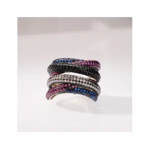 New Fashion Dainty Colored Cz Stone Stackable Multi Color Wave Brazil Ring For Women