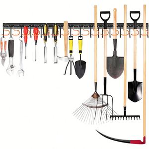 Organisateur d'outils de jardin en métal, organisateur d'outils de garage réglable, organisateurs de garage à fixation murale, supports de rangement avec crochets robustes - Product Image 4