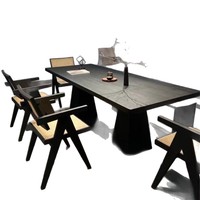 Nouvelle table à manger en bois massif noir de style nordique, table de salle à manger moderne en frêne blanc, mobilier de maison à grand panneau pour bureau