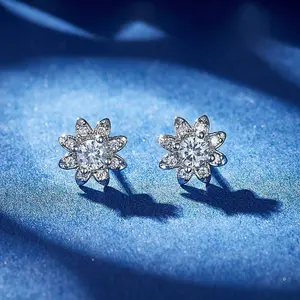 Hợp Thời Trang Hoa Hướng Dương Hoa Tai Đẹp Zircon Studs Với Claw Thiết lập Thời Trang Đồng & Đồ Trang Sức Bằng Đồng Rhodium Mạ