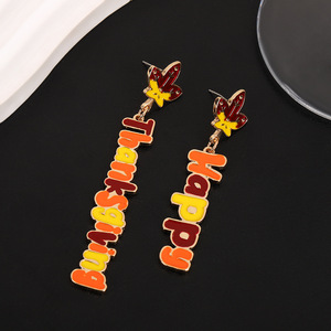 Pendientes de Letras de Acción de Gracias, de Aleación, con Diseño de Hoja de Arce, Joyería de Moda, Pendientes Coloridos con Letras del Alfabeto Inglés - Product Image 4