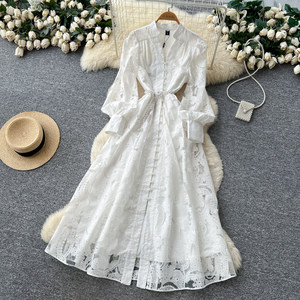 Vestido de Noche Elegante de Gasa Bordada de Lujo <span class=keywords><strong>con</strong></span> Manga Larga, Corte en A, Ajustado, <span class=keywords><strong>con</strong></span> <span class=keywords><strong>Encaje</strong></span>, para Mujer - Product Image 5