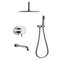 Ensemble de douche encastré en acier inoxydable nickel brossé de style moderne avec deux fonctions, douche cascade pour salle de bain