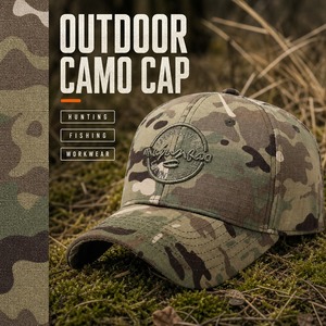 Casquettes de baseball en PVC camouflage en gros, six panneaux, visière incurvée, réglables, respirantes, unisexe adulte, commande en gros, stock disponible, faible MOQ - Product Image 1