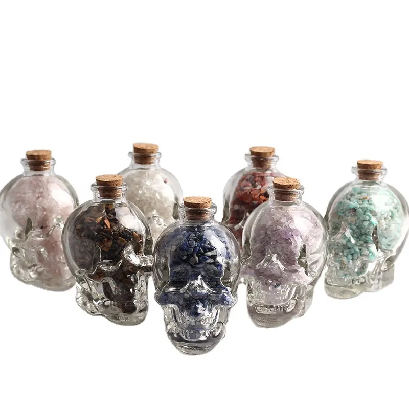 High quality natural gravel glass bottle shape energy wishing bottles crystal skulls