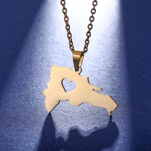 Venta al por mayor caliente de acero inoxidable República <span class=keywords><strong>Dominicana</strong></span> mapa encanto Collar chapado en oro corazón mapa Collar para mujeres y hombres - Product Image 4
