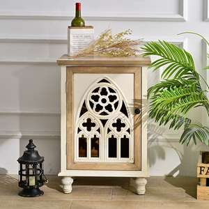 Meuble de rangement INNOVA en bois massif écologique, style ferme, pour entrée ou salon, avec porte sculptée à motifs floraux, idéal pour canapé - Product Image 1