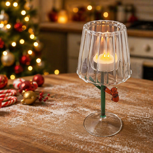Portavelas de vidrio de borosilicato con temática de animales hecho a mano, tamaño pequeño, pantalla estriada transparente de alta calidad para uso doméstico, Metal - Product Image 5