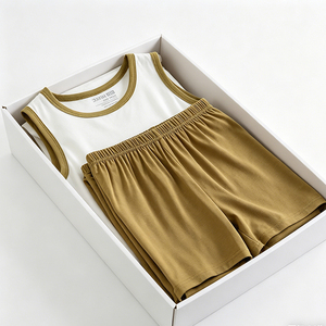 <strong>Boys</strong> and Girls Sleeveless Air-conditioned Clothing Children's Yoke Eco Silk Vest Set Solid Color Baby Home Clothes - Product Image 3