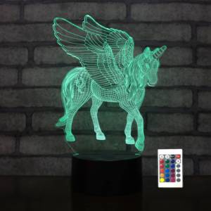 Unicorn với Wing Shape <span class=keywords><strong>3D</strong></span> LED ánh sáng ban đêm trẻ em Quà tặng đèn điều khiển từ xa LED ba chiều đèn ABS 3AA pin trường hợp quà tặng đèn - Product Image 1