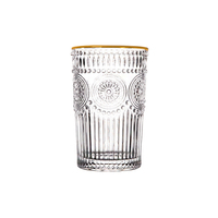 Fournisseur unique de verrerie de table : Verre à eau Sun Flower, Verre à whisky à bord doré