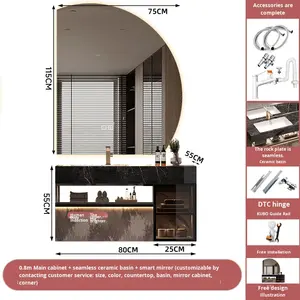 Mueble de Baño con Lavabo Integrado de Cerámica sin Costuras Estilo Hotel con <span class=keywords><strong>Espejo</strong></span> Plano Inteligente y Funciones <span class=keywords><strong>Antivaho</strong></span> - Product Image 6