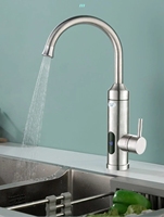 Robinet de cuisine à double usage avec écran LED, chauffage électrique instantané, acier inoxydable, moderne, eau chaude et froide, montage mural simple, douche