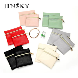 Pochette à bijoux en cuir PU Jinsky avec fermeture éclair, sac de rangement pour boucles d'oreilles, collier, bague, cadeau gratuit, logo personnalisé, organisateur de voyage, emballage - Product Image 2