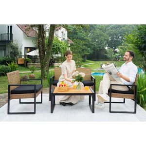 4-Piece Modern <b>Waterproof</b> Patio Furniture Set Outdoor Balcony Porch Garden Backyard Lawn Acacia Wood Table Top - Product Image 4