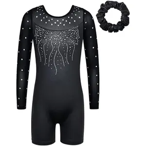 Durable Elastic Fabric Black Sublimation Kids Gymnastics Practice Girls Leotards Leotard Bodysuit