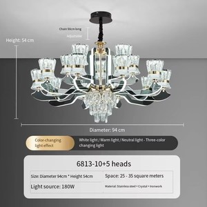 Candelabro de cristal negro Led de lujo moderno para Villa, sala de estar, pasillo de Hotel, brazo de luz colgante, lámpara colgante de altura ajustable - Product Image 4