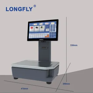 Longfly Label Schaal 15.6 Inch Dual Touch Screen Digitale Weging Pos Terminal Ai Identificatie Label Schaal Voor Supermarkt