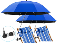 Parasol de plage à fixation par pince, marque privée, 8 baleines, structure en alliage, portable, rotation à 360°, protection UPF 50+, pour camping, pêche et activités de plein air