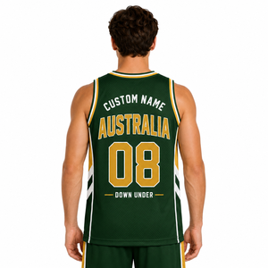 Camiseta de Baloncesto Personalizada para Fanáticos de Australia, con Nombre y Número del Equipo, Sin Mangas, Malla Impresa, 100% Poliéster, Color Personalizado, Deportiva - Product Image 3