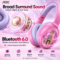 Headphone Nirkabel AOC OEM untuk Anak, Over-Ear dengan Driver Dinamis 40mm, Headset Stereo untuk Anak Perempuan, PC, Ponsel, Perjalanan, Hadiah