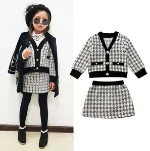 2020 herbst Kleinkind Baby Mädchen Plaid Rock Set Langarm Jacke Mantel Strickjacke Prinzessin Kleid Mini Tutu Rock 2Pcs outfits Set