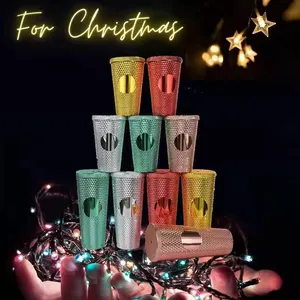 Coffee fall black and gold matte studded reusable Christmas mug cold color changing cup tumbler with lid and straw