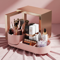 Organisateur de cosmétiques de luxe, support pour pinceaux de maquillage, support pour rouges à lèvres, rangement de bureau pour coiffeuse, vente en gros, rotatif à 360°, en plastique PVC léger