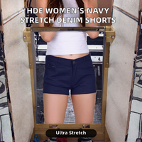 Shorts en jean vintage ultra-extensibles à taille basse pour femme, couleur unie, bleu marine, lavage en machine - M