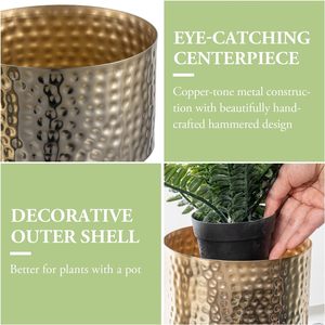 Round Hammered Gold Plated Set of 2 Metal Planters Decorative Flower Pot Home Gardening Accessories Potted <b>Plant</b> <b>stand</b> set - Product Image 5