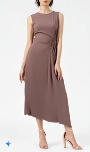 Robe midi élégante sans manches pour femme, coupe trapèze, couleur unie, viscose polyester, ourlet évasé ajusté, col rond, taille naturelle, printemps, décontractée - Product Image 6