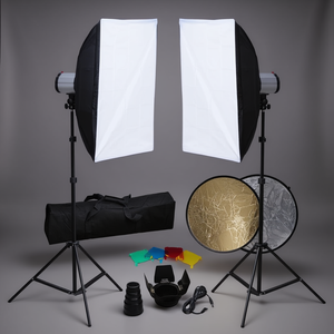 Ensemble d'éclairage photographique professionnel pour studio avec 2 flashs, 2 boîtes à lumière, 2 trépieds, puissance 400W, conception portable, multi-co - Product Image 2