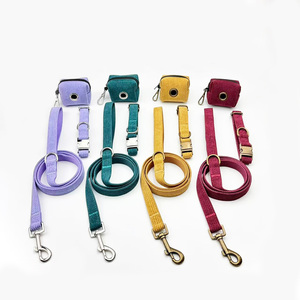 Corduroy <b>Dog</b> <b>Collar</b> And Leash Set Vintage Metal Buckle Adjustable Soft Pet <b>Collar</b> Leash Matching Set Multi Colors For <b>Dogs</b> - Product Image 5
