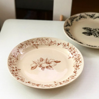 Retro-Stil Unterglasur-Farbiger Mikrowellengeeigneter 9-Zoll China-Keramik-Porzellan Dessert- und Frühstücksteller mit Pflanzenmuster OEM Hochzeit