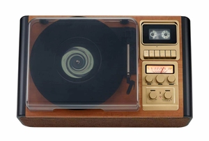 Tourne-disque stéréo, lecteur de cassettes, enregistreur, radio AM/FM, fonction d'enregistrement, 2 haut-parleurs 1,2 W, adaptateur secteur, 5,8 x 22,1 x 14,0 pouces, bois - Product Image 3