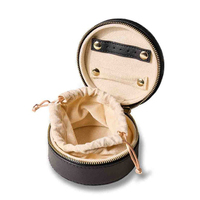 Boîte à bijoux ronde en PU personnalisée de petite taille avec pochette amovible à fermeture éclair, étui de voyage pour bijoux, organiseur de rangement