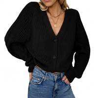 Cardigan sur mesure pour femme, court, oversize, en tricot côtelé épais, col en V, boutonné, manches chauve-souris, en nylon et coton, OEM, vente en gros, commande en gros