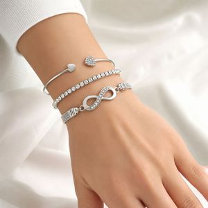 Multilayer Infinity Heart <b>Bracelet</b> 3Pcs/Set Full <b>Crystal</b> Peach Heart Open Charm Bangle Unisex Trendy Gift - Product Image 3