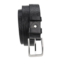 Ceinture en cuir PU noir gaufré floral avec boucle carrée à ardillon pour revendeurs B2B – Spécialiste de l'approvisionnement en gros