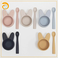 Set de table pour bébé Vaisselle pour bébé Assiette à bavette en silicone Cuillère Couteau Fourchette Ensemble d'alimentation en silicone pour bébé