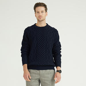 Winter Custom Cable Structure <strong>Men's</strong> <strong>Black</strong> Cashmere Wool Blend Crewneck Pullover <strong>Knitted</strong> Sweater <strong>Jumper</strong> for <strong>Men</strong> - Product Image 1
